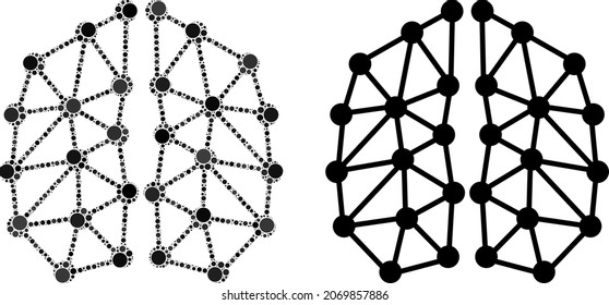 Artificial intelligence vector composition of dots in different sizes and color tinges. Dots are grouped into artificial intelligence vector composition. Abstract vector illustration.