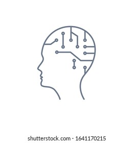Artificial Intelligence vector icon. Head AI line outline thin flat design sign for web website, mobile app isolated on white
