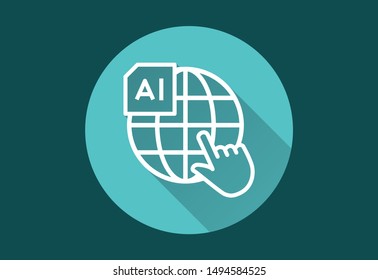 Artificial intelligence vector icon with long shadow. Simple illustration isolated for graphic and web design.