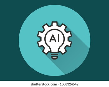 Artificial intelligence vector icon with long shadow. Simple illustration isolated for graphic and web design.