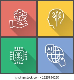 Artificial intelligence vector icon with long shadow. Simple illustration isolated for graphic and web design.