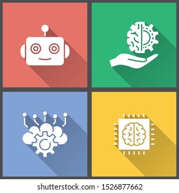 Artificial intelligence vector icon with long shadow. Simple illustration isolated for graphic and web design.