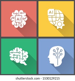 Artificial intelligence vector icon with long shadow. Simple illustration isolated for graphic and web design.