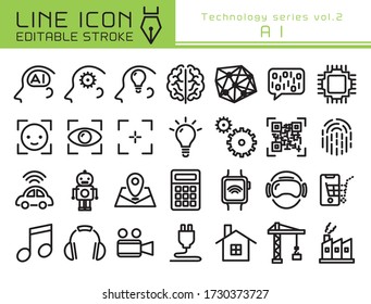 Artificial intelligence vector icon set. Editable line stroke.