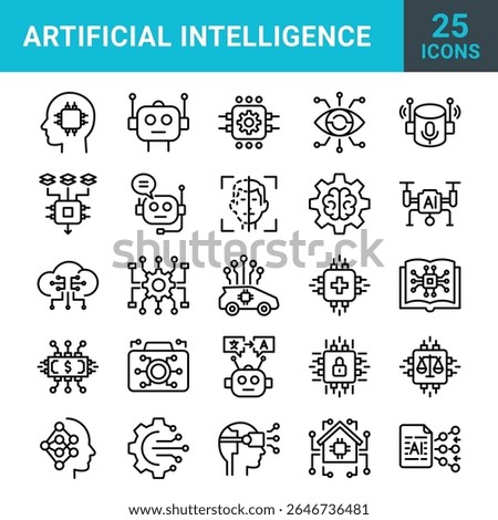 Artificial Intelligence vector icon set for commercial use.