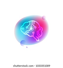 Artificial intelligence vector icon in white outline style on neon gradient background.