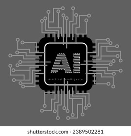 Artificial Intelligence, vector illustration, Ai technology, Smart network digital technology, AI processor chip vector icon symbol for graphic design, logo, web site, social media. AI ISOLATED