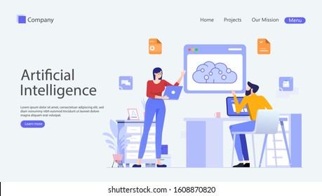 Artificial Intelligence Vector Illustration Concept , Suitable for web landing page, ui, mobile app, editorial design, flyer, banner, and other related occasion
