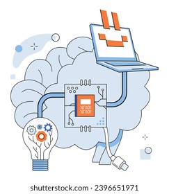 Artificial intelligence vector illustration. In cybernetic realm, processors are engines propelling artificial intelligence forward The knowledge ecosystem thrives in fertile soil machine learning