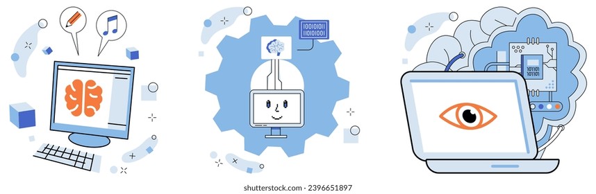 Artificial intelligence vector illustration. In cyberspace, virtual assistant is guiding star in labyrinth information The neural network is backbone robotic mind, essence artificial intelligence