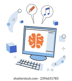 Artificial intelligence vector illustration. Intelligent bots navigate sea data, guided by compass artificial cognition The tech realm witnesses ballet virtual assistants, dancers digital future