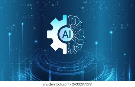 Artificial intelligence vector illustration. Technology background template. Abstract high tech brain on a blue background. Data analysis, neural network.