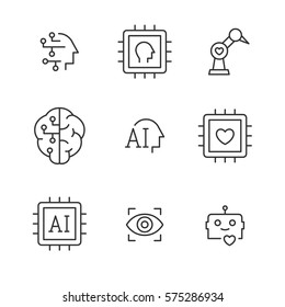 Artificial Intelligence Vector Line Icons.