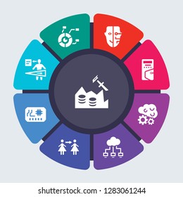 artificial intelligence vector template for infographics. Business concept with 9 options, steps, parts, segments. Banner infographic cycling diagram, round chart, Data Mining, analysis icons
