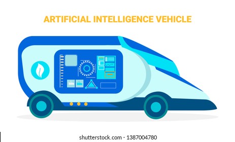 Artificial Intelligence Vehicle Banner Template. Futuristic Automobile Flat Illustration. Technological Advance in Transportation Industry. Hi-Tech Autopilot Transport Promotion Typography