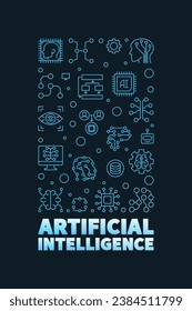 Artificial Intelligence vertical blue outline banner. AI concept modern illustration with dark background