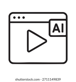 Artificial intelligence video player. A screen with a play button and AI tag represents content analysis and smart media applications.