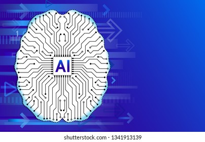 Artificial intelligence, virtual emulation, science technology. Neural network. Digital brain circuit board.
