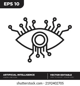 Inteligencia artificial. Icono de esquema de visión. Vector editable 
