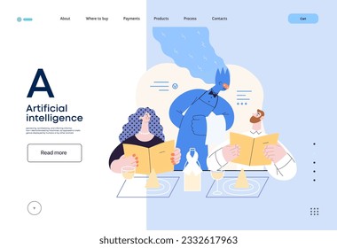 Artificial intelligence, Waiter -modern flat vector concept illustration of waiter AI taking order, giving advice on choosing in restaurant. Metaphor of AI advantage, superiority and dominance concept