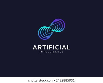 Inteligencia artificial con ondas, círculos, tecnología de infinito retorcido Análisis del concepto de diseño de Vector de logo. Símbolo de logotipo de tecnología de IA para tecnología avanzada, empresa de tecnología, interfaz de usuario, red en línea, Web.