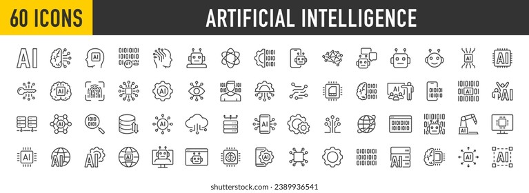 Artificial Intelligence web icons in line style. Innovation technology, machine, robot, bot, brain, collection. Vector illustration.