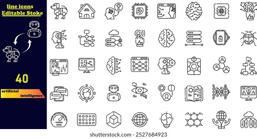Artificial Intelligence web icons in line style. Innovation technology icons .