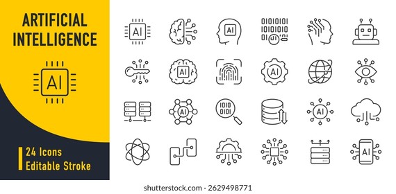 Artificial Intelligence web icons in line style. Innovation technology, machine, robot, bot, brain, collection. Vector illustration.