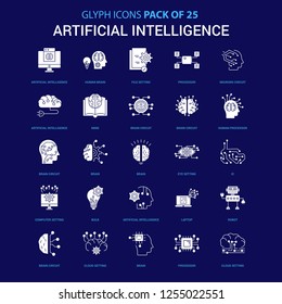 Artificial Intelligence White icon over Blue background. 25 Icon Pack