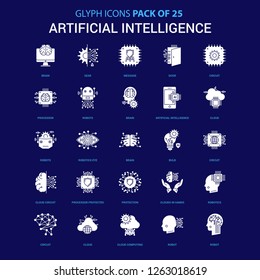Artificial Intelligence White icon over Blue background. 25 Icon Pack