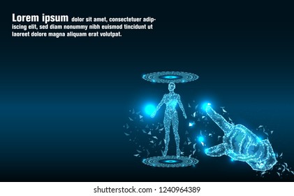 Artificial intelligence woman.Human body.Low Poly wire frame technology.Abstract Technology background.Futuristic concept.Cyber technology wire network futuristic wire frame.space.design.Vector 