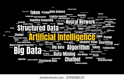 Artificial Intelligence word cloud template concept. Collage made of words about AI. Vector illustration background.