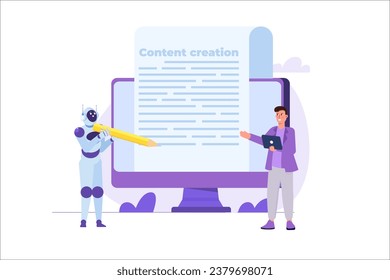 Artificial intelligence writes text. Vector illustrations for banner, website, landing page, flyer.