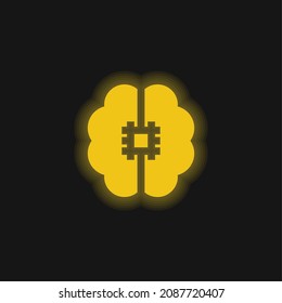 Icono de neón brillante amarillo de Inteligencia Artificial