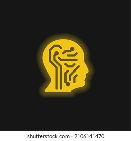 Artificial Intelligence yellow glowing neon icon