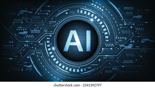 Artificial Intelligence(AI) on electric Circuit Background. System interface that controls and manages a wealth of information.Illustration Vector.