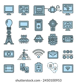 The artificial intelligence-AI Vector Line Icons collection. That Contains such Icons as technology, computer, notebook, cloud, world, sun power objects for editable