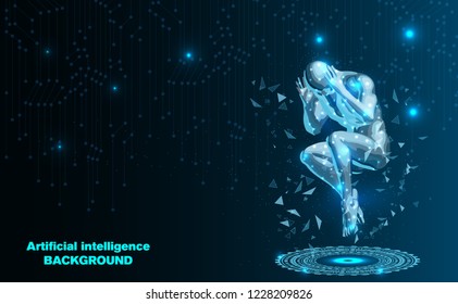Artificial intelligence.Human abstract Technology.Futuristic concept.Cyber technology wire network futuristic wire frame.space.design.Vector illustration.
