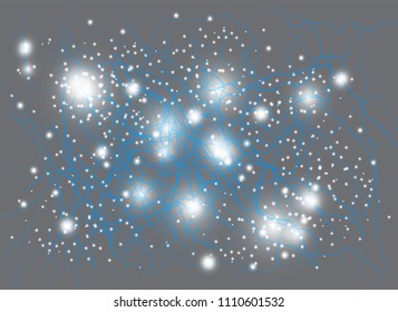 Artificial intelligence.Turbulence flow trail. Futuristic background. Neurons with electrical pulses. Vector illustration. 