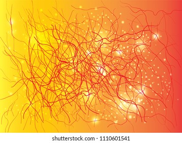 Artificial intelligence.Turbulence flow trail. Futuristic background. Neurons with electrical pulses. Vector illustration. 