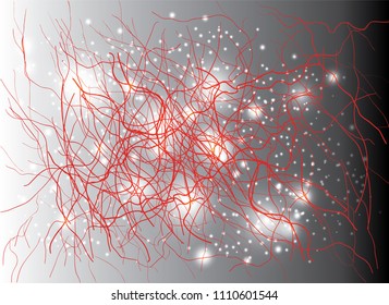 Artificial intelligence.Turbulence flow trail. Futuristic background. Neurons with electrical pulses. Vector illustration. 