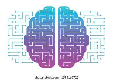 Artificial Intelligent Brain. AI Technology with Board Circuit Concept.
