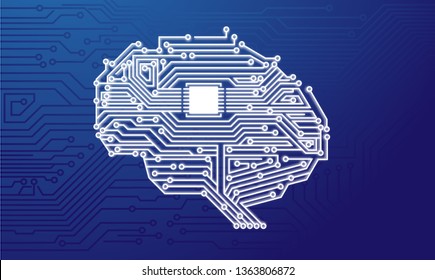 Artificial Intelligent Brain Circuit Board Flat Style Illustration