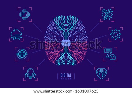 Artificial intelligent concept banner design. Vector printed circuit board human brain. CPU illustration. Flat style illustration.