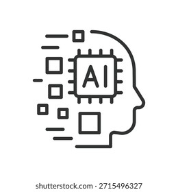 Ícone inteligente artificial em design de linha. inteligência artificial, chip de IA, cérebro de máquina, automação no vetor de fundo branco. Ícone de traçado editável inteligente artificial