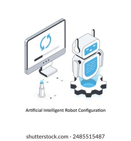 Künstliche intelligente Roboterkonfiguration isometrische Stock-Illustration. EPS-Datei - Bestandsimulation