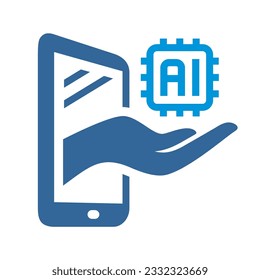 artificial intelligent with smartphone and hand icon isolated on transparent background. artificial, intelligent, illustration, smartphone, programming, hand, intelligence, innovation, tech, circuit