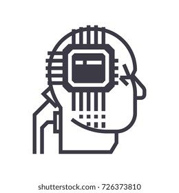 artificial interlligence,ai,human head,microscheme vector line icon, sign, illustration on background, editable strokes