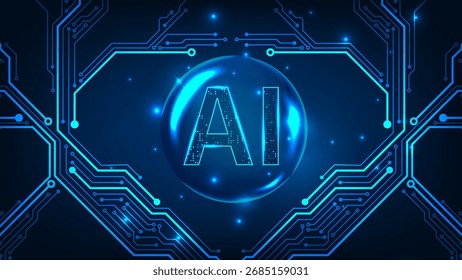 Artificial internet text on bubble digital technology abstract line circuit board blue innovation concept on dark background