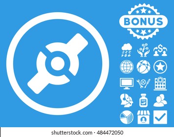 Artificial Joint icon with bonus elements. Vector illustration style is flat iconic symbols, white color, blue background.
